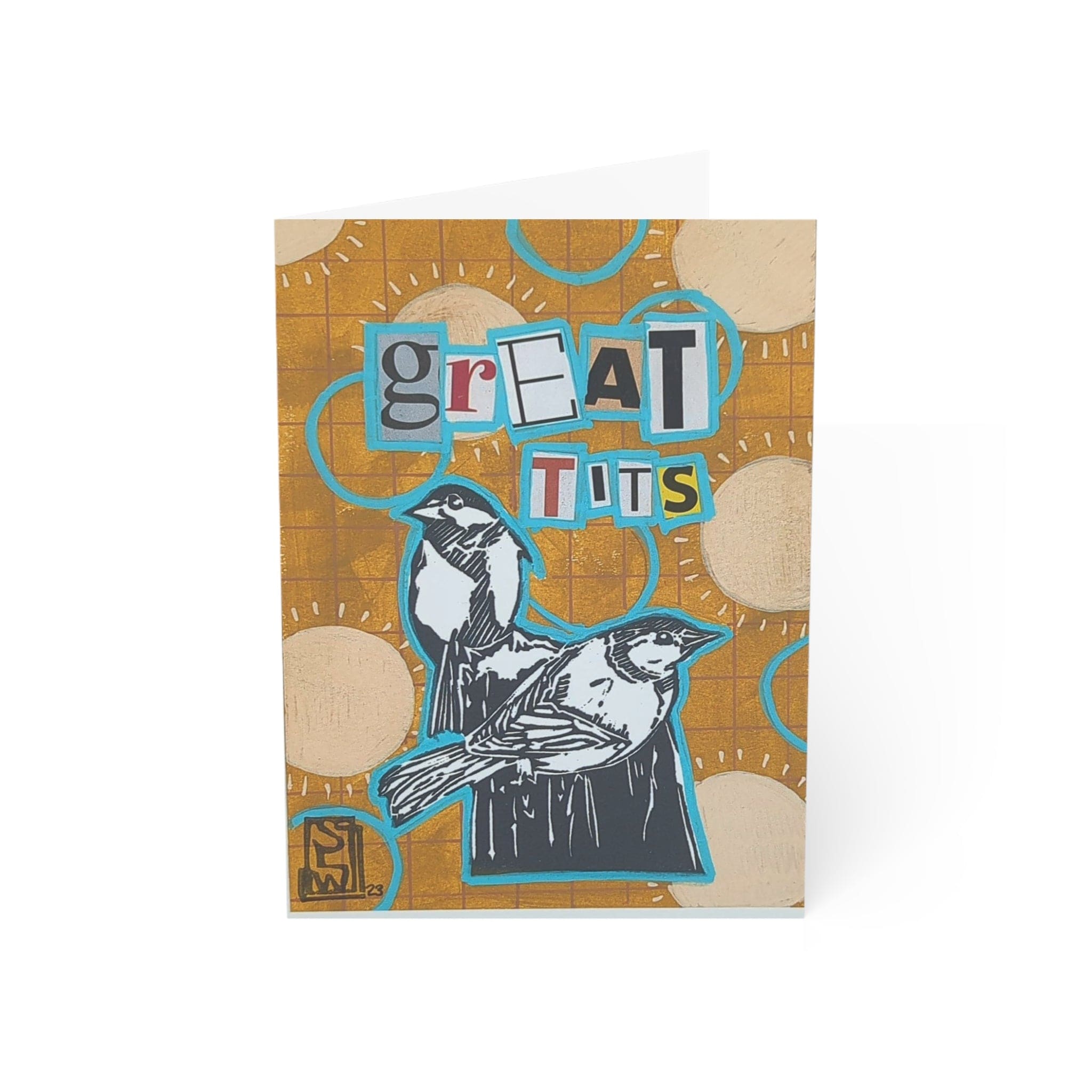 Printify Paper products 5" x 7" (Vertical) / Coated (one side) / 1 pc "Great Tits" Greeting Cards (1, 10, 30, and 50pcs)