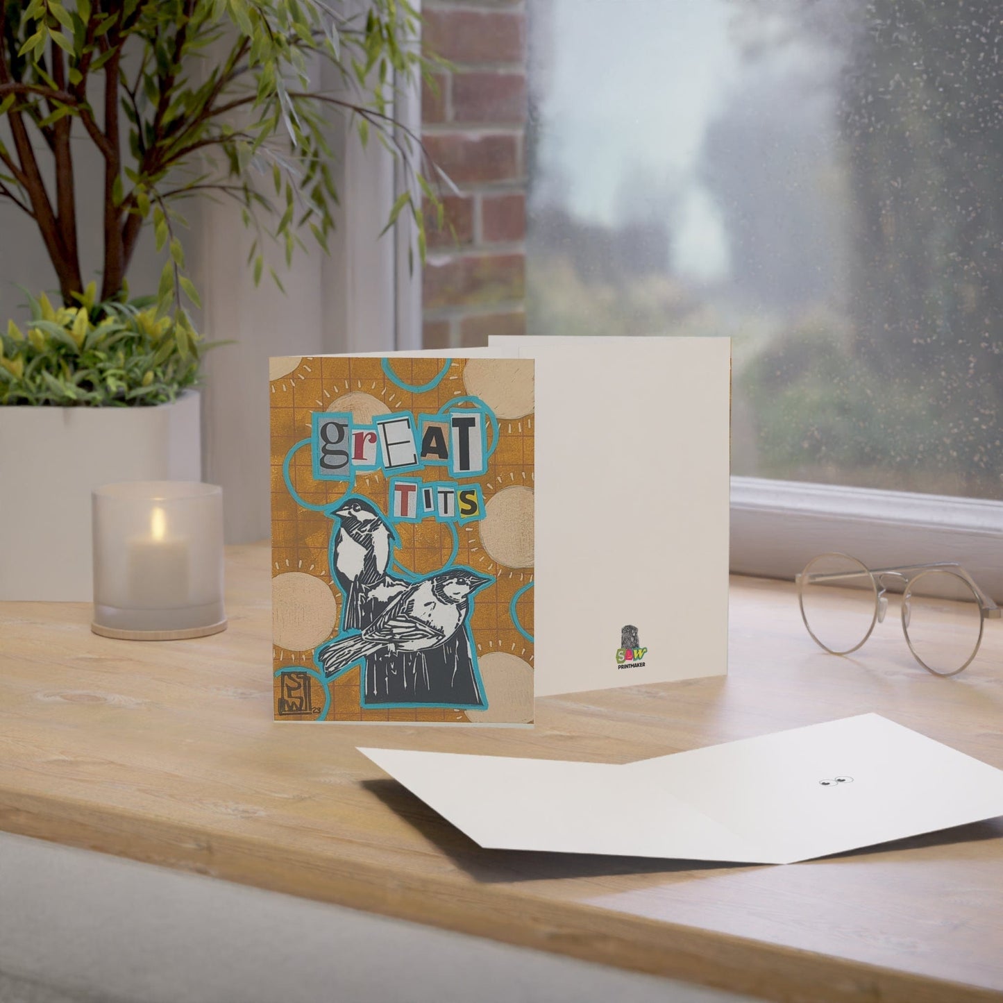 Printify Paper products 5" x 7" (Vertical) / Coated (one side) / 10 pcs "Great Tits" Greeting Cards (1, 10, 30, and 50pcs)