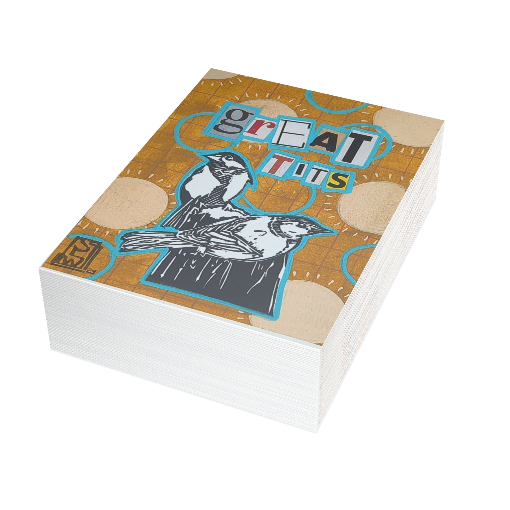 Printify Paper products 5" x 7" (Vertical) / Coated (one side) / 50 pcs "Great Tits" Greeting Cards (1, 10, 30, and 50pcs)