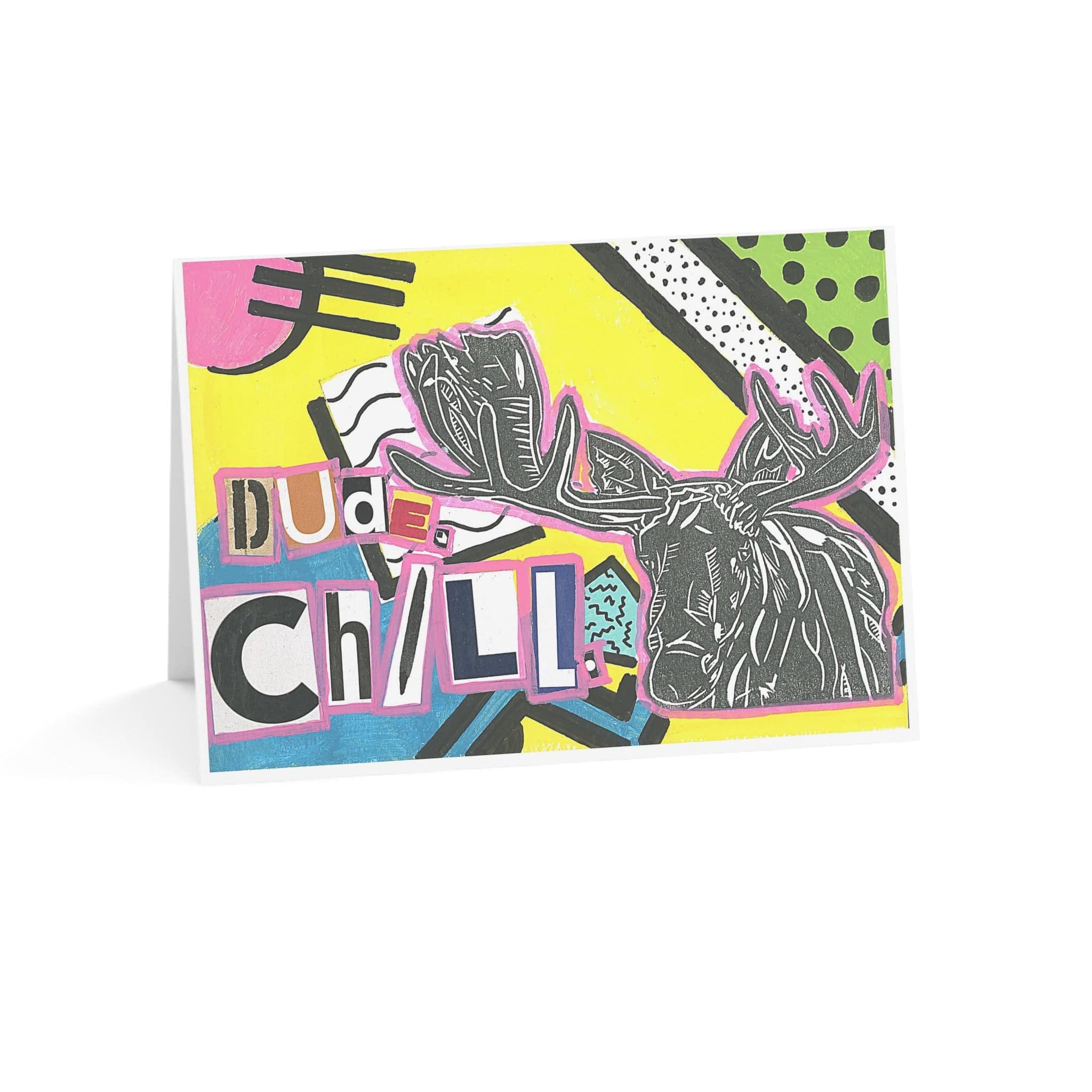 Printify Paper products 7" x 5" (Horizontal) / Coated (one side) / 1 pc "Moose Says Relax" Greeting Cards (1, 10, 30, and 50 pcs)