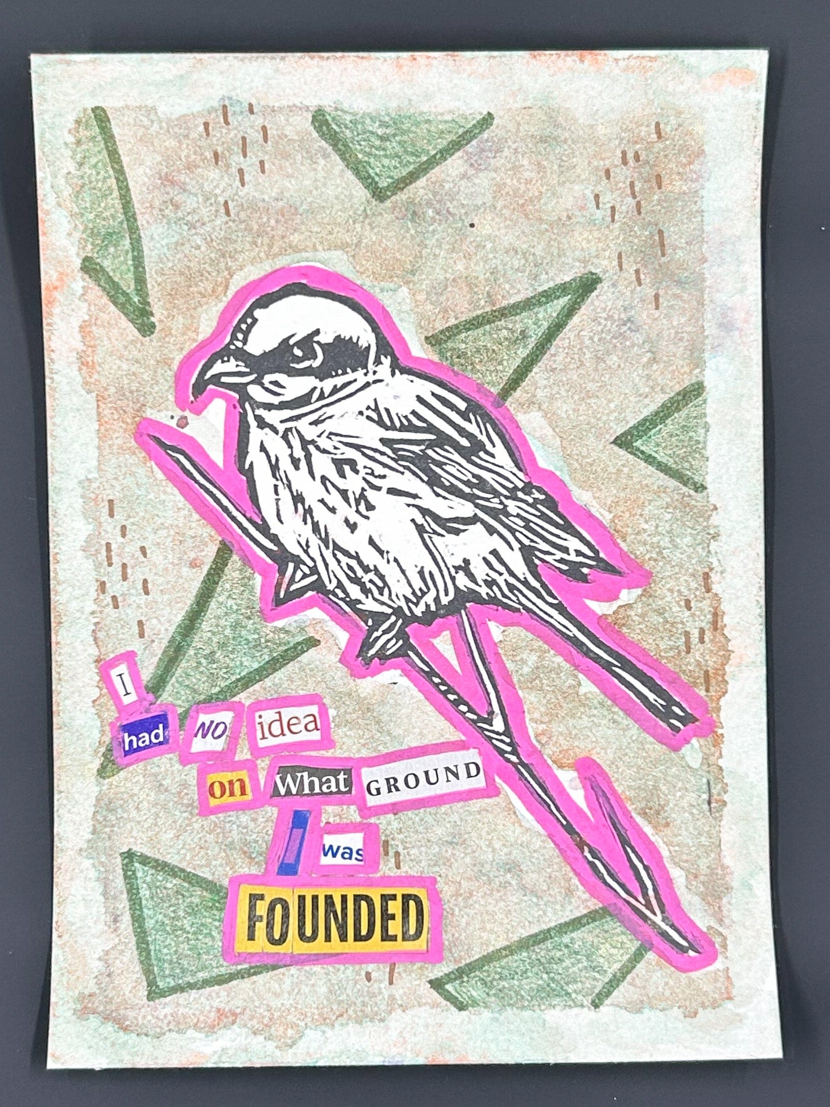 Sarah Louise Windisch | Printmaker what ground "Shrike" – Linocut & Collage