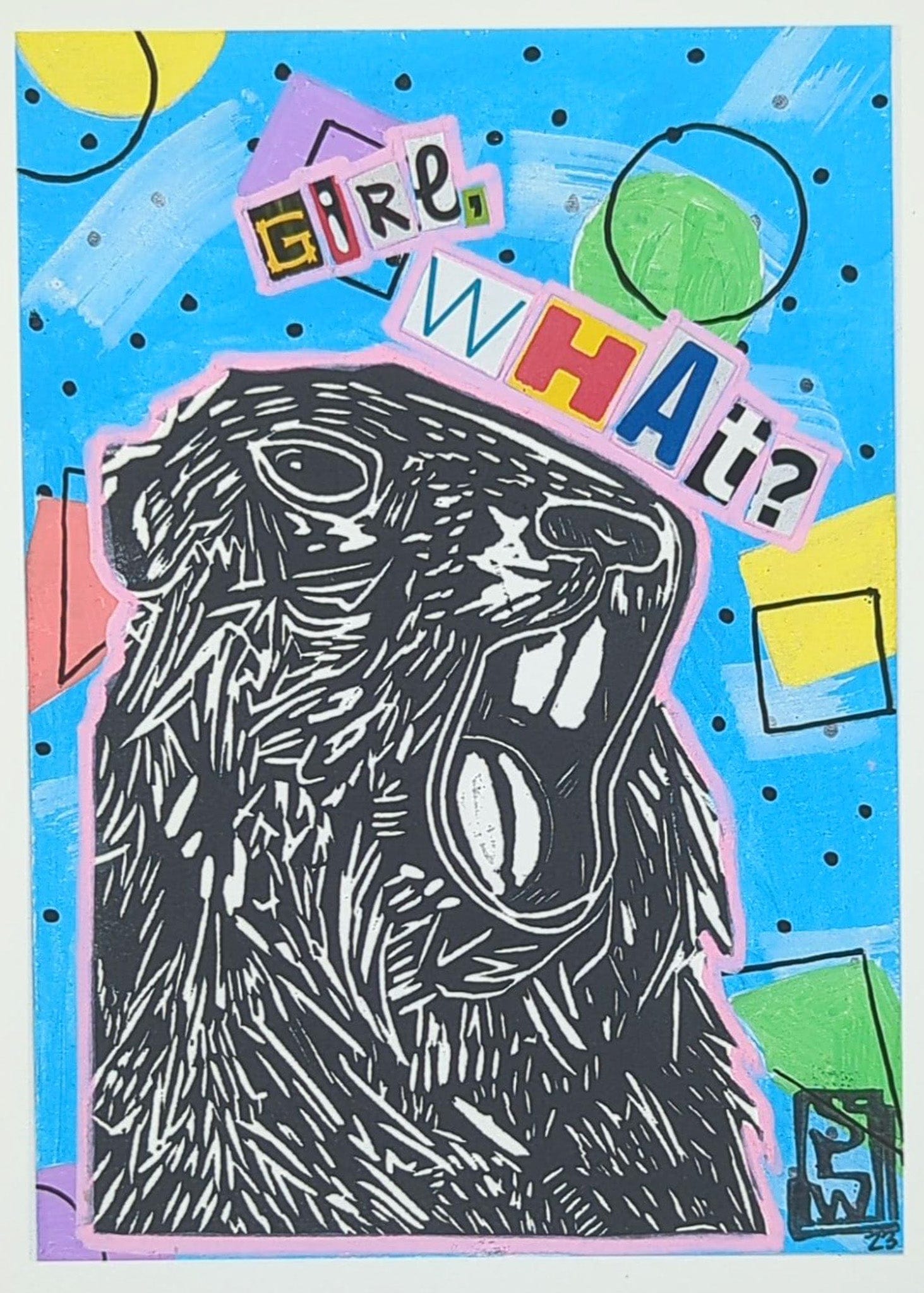 Sarah Louise Windisch | Printmaker Original Artwork Angry Marmot #5 - Girl What? Original Artwork - Angry Animals Series