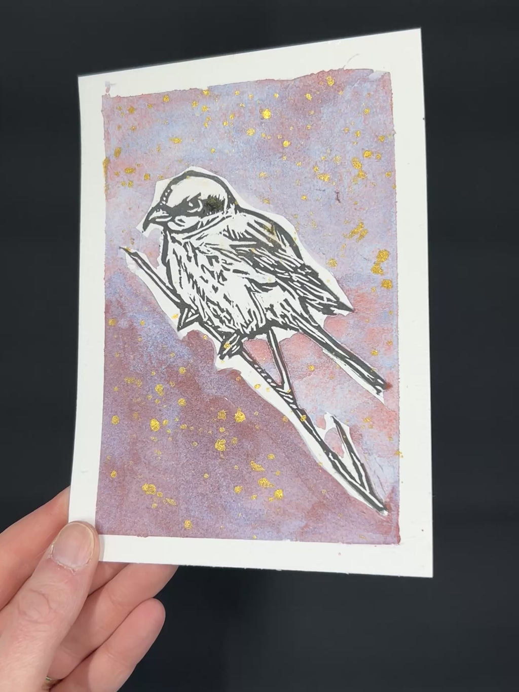 "Shrike" – Linocut & Collage