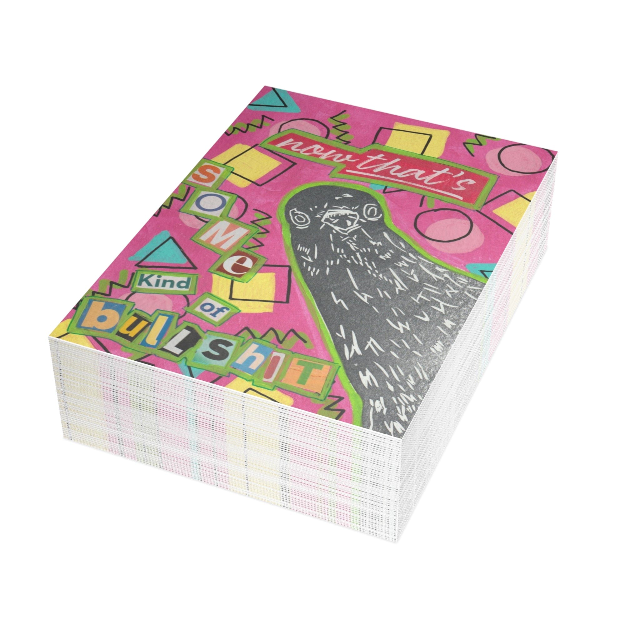 Printify Paper products 5" x 7" (Vertical) / Coated (one side) / 50 pcs "Bullshit Pigeon" Greeting Cards (1, 10, 30, and 50pcs)
