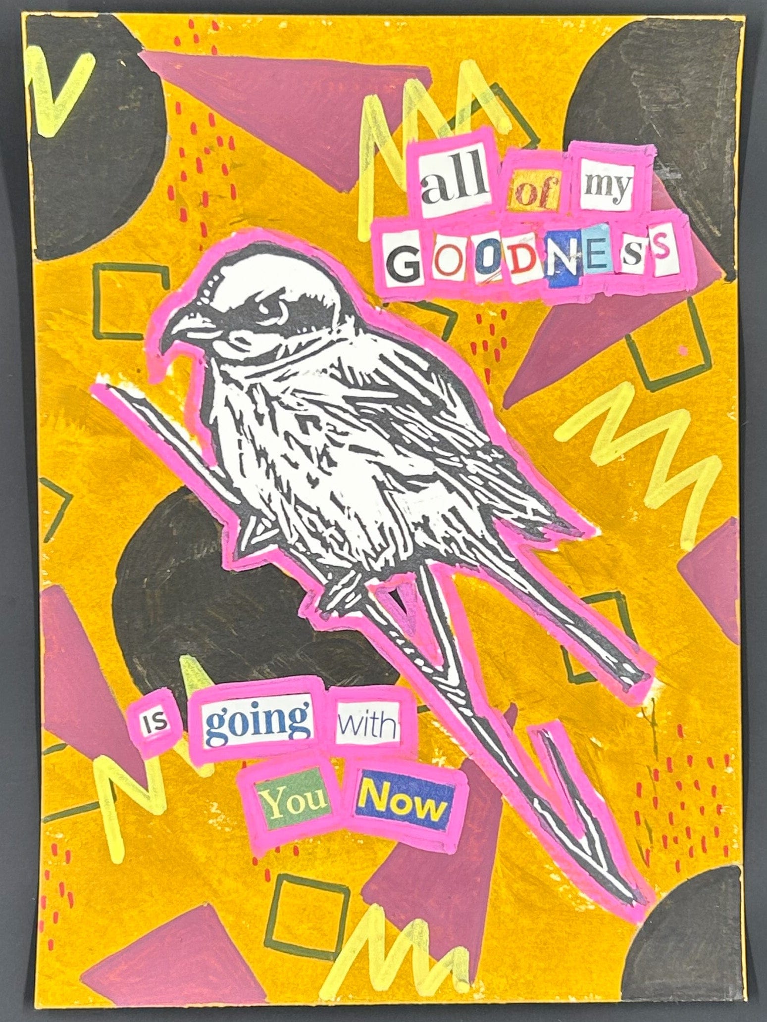 Sarah Louise Windisch | Printmaker all of my goodness "Shrike" – Linocut & Collage