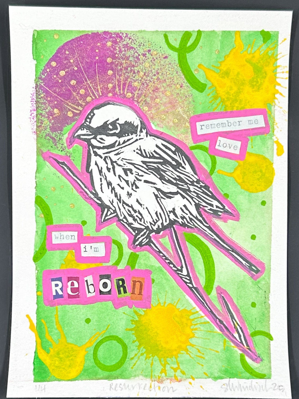 Sarah Louise Windisch | Printmaker Green "Resurrection" – Linocut & Collage