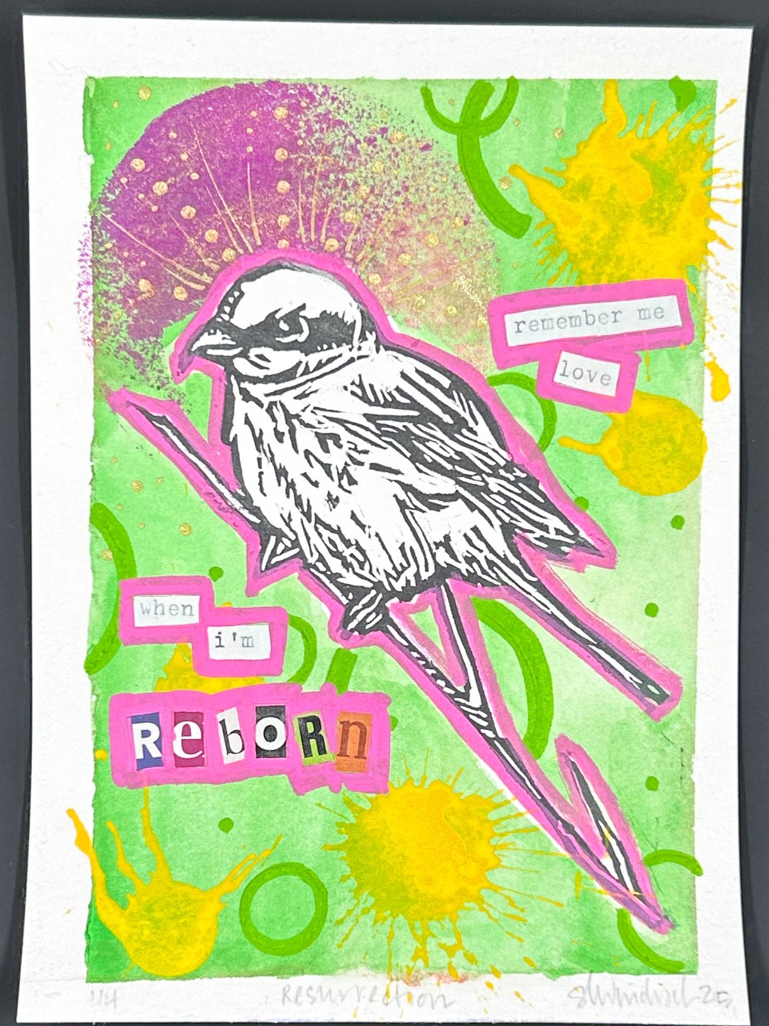 Sarah Louise Windisch | Printmaker Green "Resurrection" – Linocut & Collage