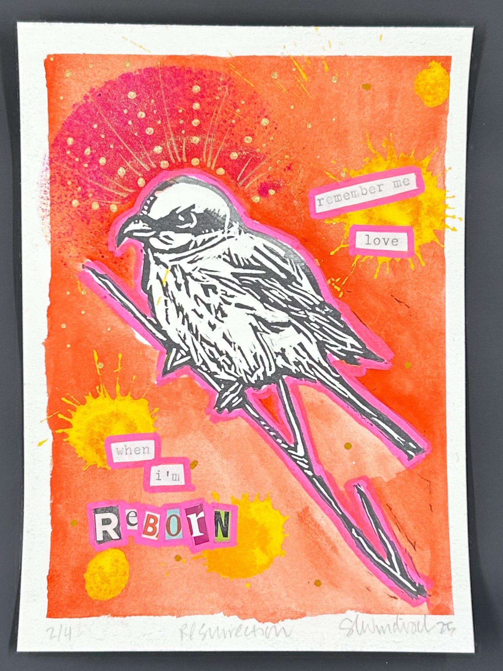 Sarah Louise Windisch | Printmaker Orange "Resurrection" – Linocut & Collage