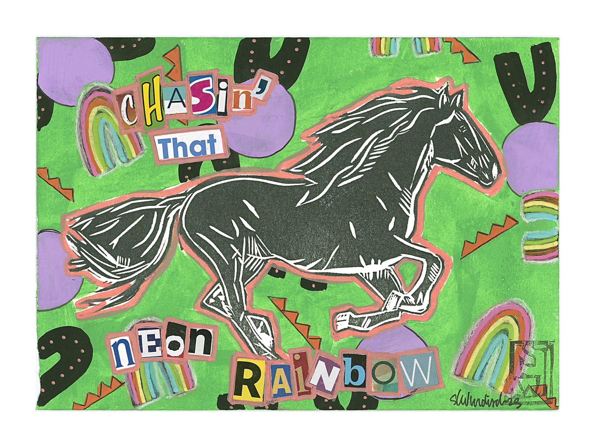 Sarah Louise Windisch | Printmaker Original Artwork Neon Rainbow - Green Original Artwork - Home on the Range Series