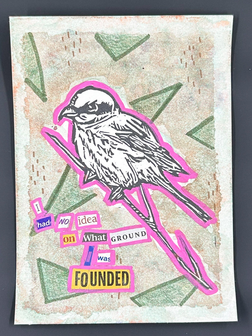 Sarah Louise Windisch | Printmaker what ground "Shrike" – Linocut & Collage