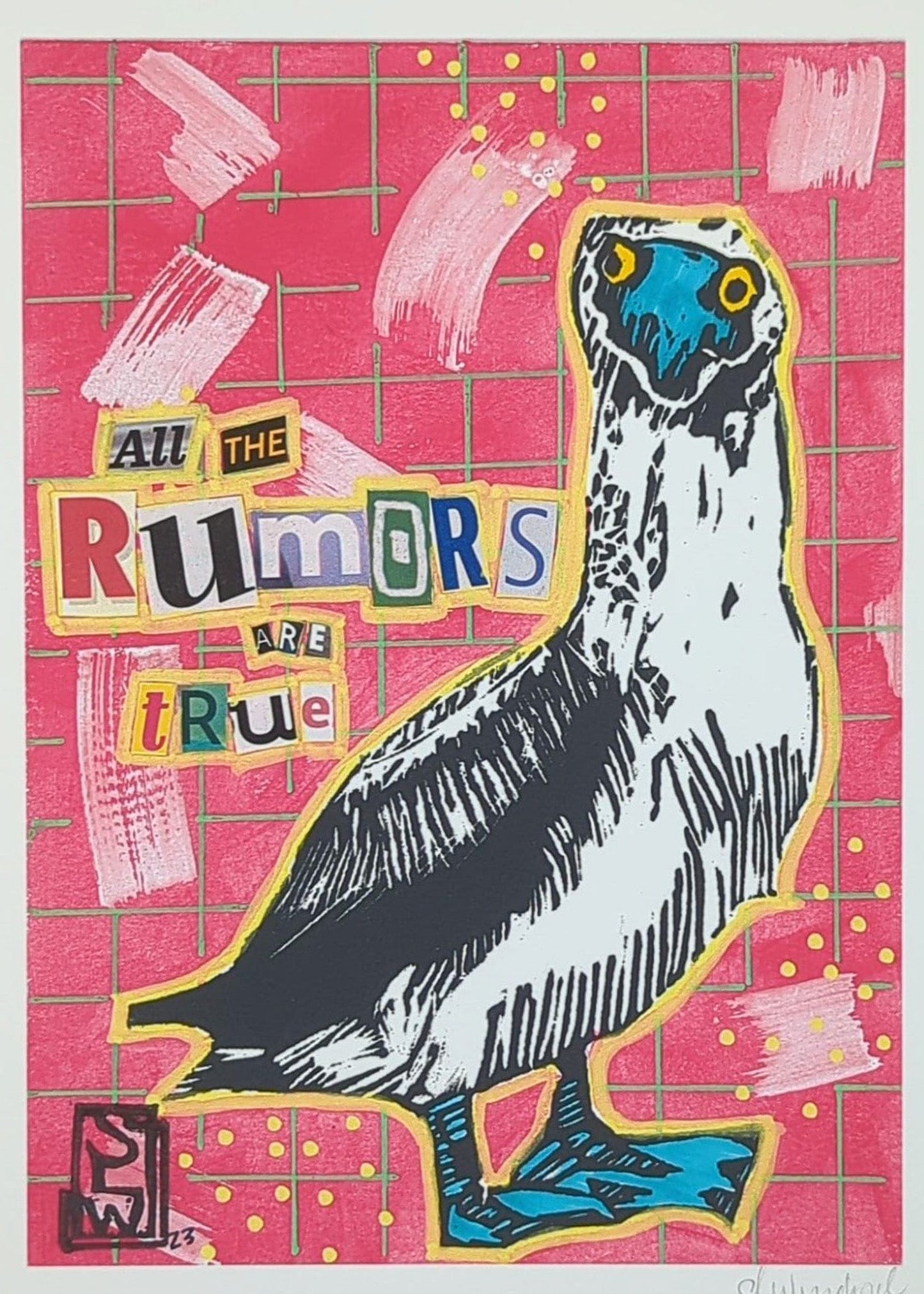 Sarah Louise Windisch | Printmaker Original Artwork Beleagured Booby #6 - Rumours Original Artwork - Angry Animals Series
