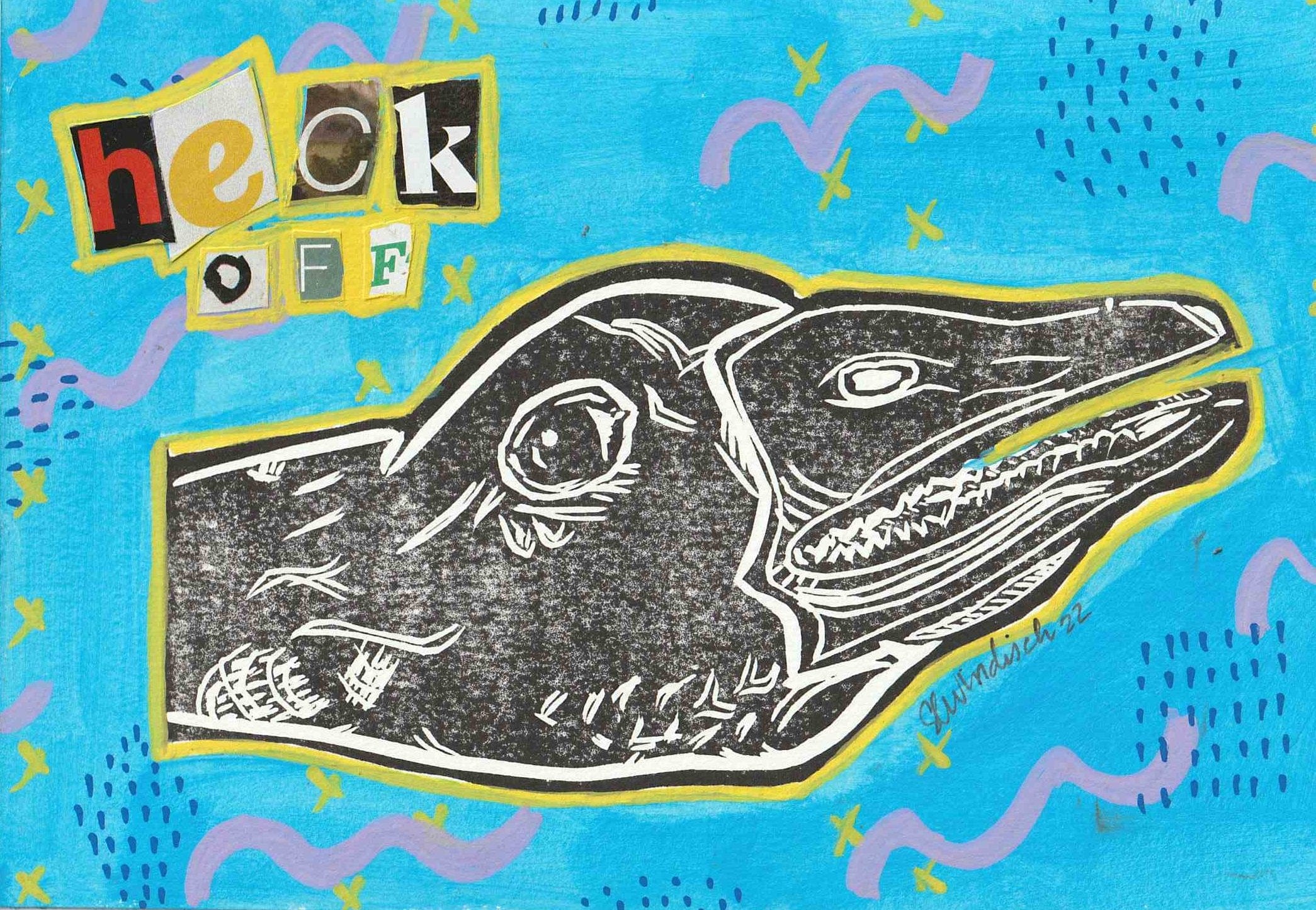 Sarah Louise Windisch | Printmaker Original Artwork Horrible Goose #1 - Heck Off Original Artwork - Angry Animals Series