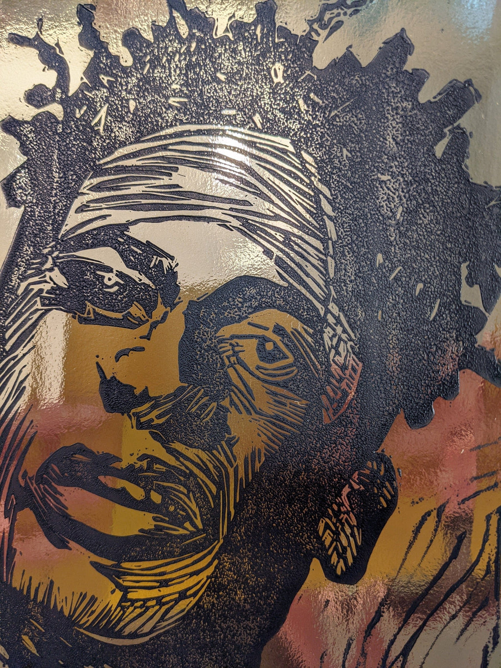 Sarah Louise Windisch | Printmaker Original Artwork - Jon Batiste Portrait on Gold Foil